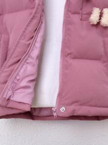 SHEIN 年轻女孩休闲可爱连帽棉服外套 - 粉色 - 查看 7