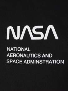 Manfinity Homme Loose Men's Slogan Graphic Pocket Drawstring Hoodie Letter Long Sleeve Hoodie, For Friends, Husband, Boyfriend Gifts, For Fall - Black - View 3