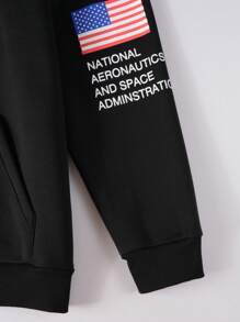 Manfinity Homme Loose Men's Slogan Graphic Pocket Drawstring Hoodie Letter Long Sleeve Hoodie, For Friends, Husband, Boyfriend Gifts, For Fall - Black - View 4