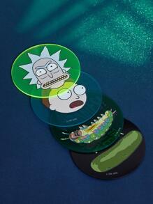 Rick and Morty X SHEIN 4入組卡通圖案杯墊套裝 - 彩色 - 查看 4