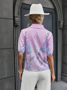 Floral Print Button Front Shirt - Pink - View 2