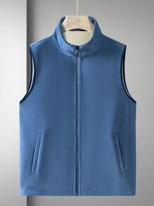 Men Zip Up Sleeveless Fleece Vest Jacket - Blue - View 1