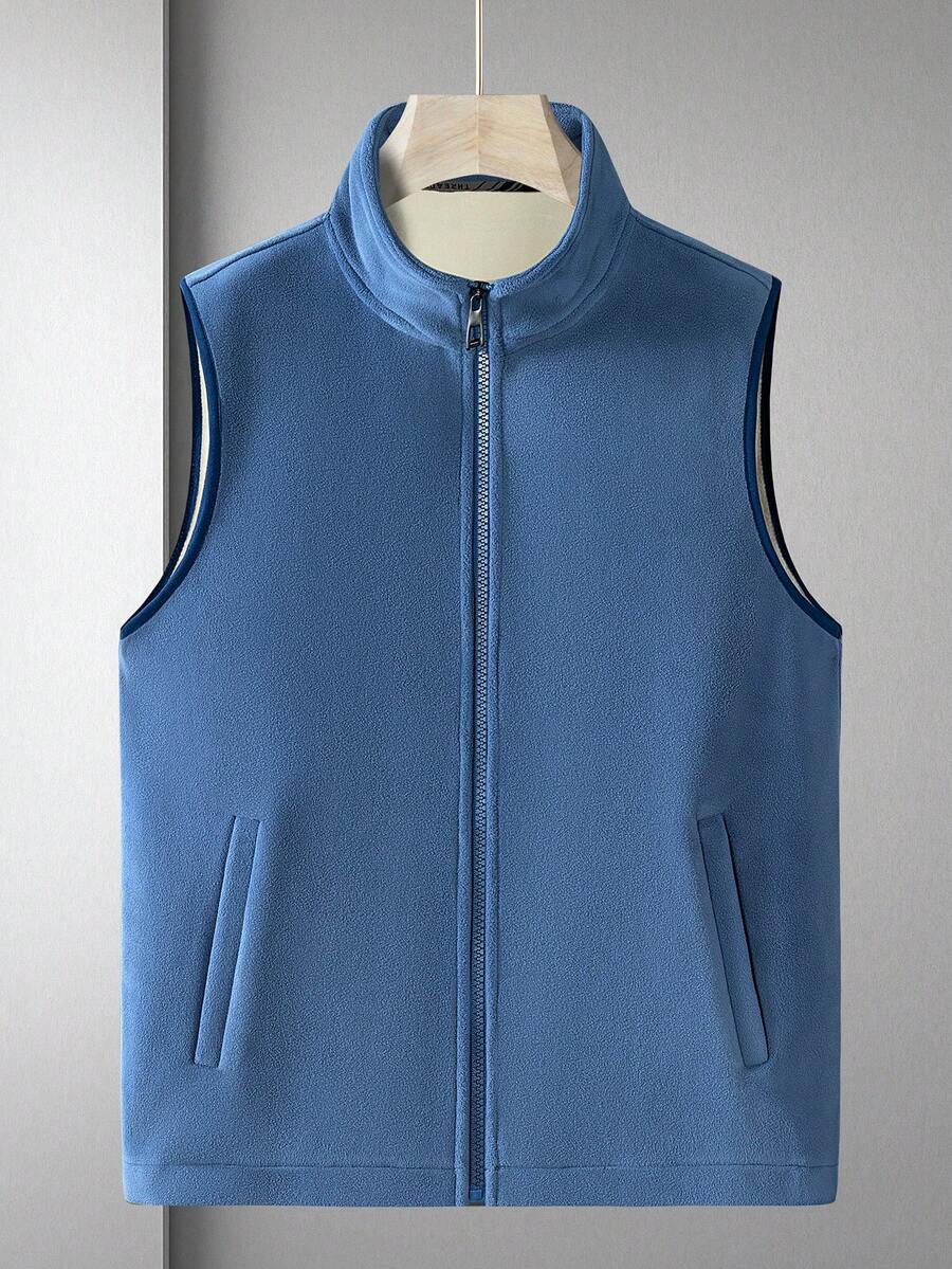 Men Zip Up Sleeveless Fleece Vest Jacket - Blue - View 1