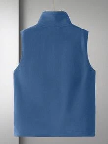 Men Zip Up Sleeveless Fleece Vest Jacket - Blue - View 2
