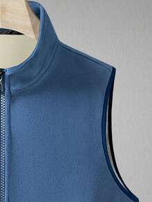 Men Zip Up Sleeveless Fleece Vest Jacket - Blue - View 5