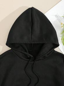 INAWLY 蝴蝶和字母圖案抽繩加絨內裏連帽衫