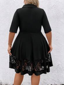 SHEIN Clasi Plus Contrast Lace Panel Dress - Black - View 2