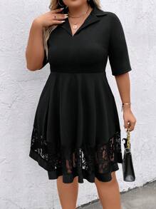 SHEIN Clasi Plus Contrast Lace Panel Dress - Black - View 6