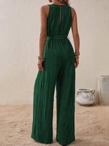 EMERY ROSE Crossover V-Neck With Belt Olive Green Women's Jumpsuit
