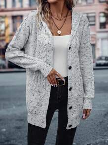 SHEIN LUNE Thuốc nhuộm Không gian Thả vai áo có mũ Áo len Mở - Màu Xám nhạt - Xem 1