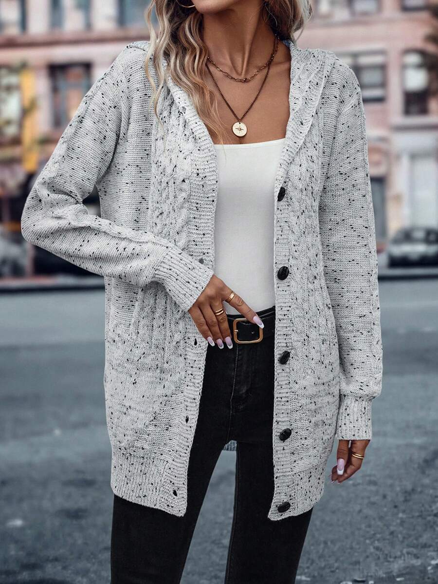 SHEIN LUNE Thuốc nhuộm Không gian Thả vai áo có mũ Áo len Mở - Màu Xám nhạt - Xem 1