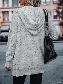 SHEIN LUNE Thuốc nhuộm Không gian Thả vai áo có mũ Áo len Mở - Màu Xám nhạt - Xem 2