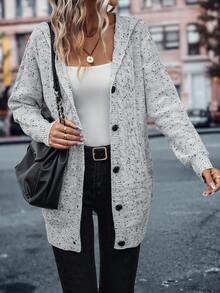 SHEIN LUNE Thuốc nhuộm Không gian Thả vai áo có mũ Áo len Mở - Màu Xám nhạt - Xem 3