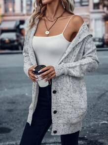 SHEIN LUNE Thuốc nhuộm Không gian Thả vai áo có mũ Áo len Mở - Màu Xám nhạt - Xem 4