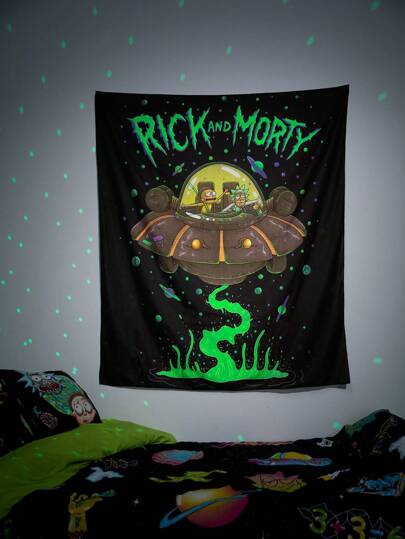 Rick and Morty X SHEIN Letra E Nave Espacial Padrão Tapeçaria Ganchos De Parede