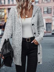 SHEIN LUNE Thuốc nhuộm Không gian Thả vai áo có mũ Áo len Mở - Màu Xám nhạt - Xem 6