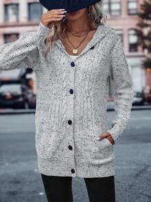 SHEIN LUNE Thuốc nhuộm Không gian Thả vai áo có mũ Áo len Mở - Màu Xám nhạt - Xem 7