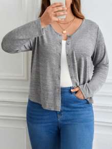 SHEIN Frenchy Talla grande Cazadora con botón delantero - Gris - Ver 5