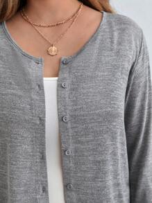 SHEIN Frenchy Talla grande Cazadora con botón delantero - Gris - Ver 3