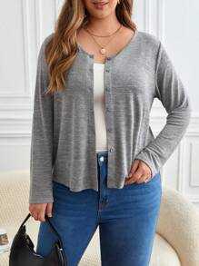 SHEIN Frenchy Talla grande Cazadora con botón delantero - Gris - Ver 1