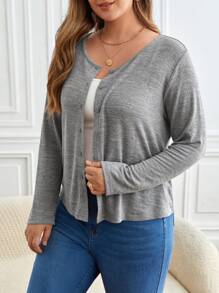 SHEIN Frenchy Talla grande Cazadora con botón delantero - Gris - Ver 6
