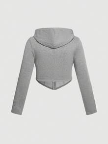 SHEIN MOD 加大码拉链抽绳卫衣 - 淺灰色 - 查看 2