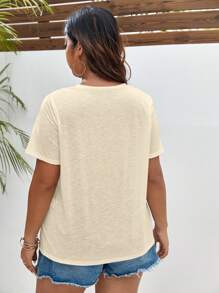 SHEIN Frenchy Plus Solid Pocket Patched Tee - Apricot - View 2