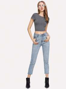 SHEIN EZwear Form-Fitting Ribbed Cropped Tee
