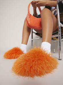 SHUZIA Fuzzy Closed Toe Slippers Summer Shoes Spring Shoes Spring Break Easter - Orange - View 5