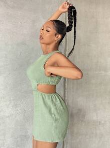 SHEIN SXY Cut Out Waist Mini Dress - Mint Green - View 3
