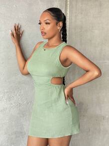 SHEIN SXY Cut Out Waist Mini Dress - Mint Green - View 4