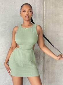 SHEIN SXY Cut Out Waist Mini Dress - Mint Green - View 5