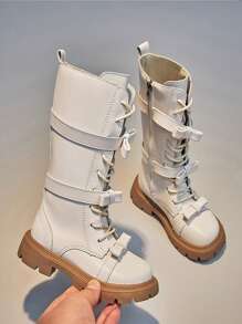 Children's Mid-calf Boots With Bowknot Decoration, Outdoor Fashionable And Versatile - Beige - View 1