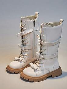 Children's Mid-calf Boots With Bowknot Decoration, Outdoor Fashionable And Versatile - Beige - View 3