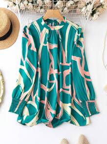 SHEIN LUNE Hơn In Toàn bộ Cổ giả Áo sơ mi - màu xanh lá - Xem 1