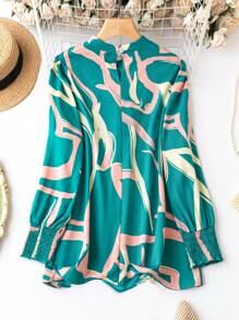 SHEIN LUNE Hơn In Toàn bộ Cổ giả Áo sơ mi - màu xanh lá - Xem 2