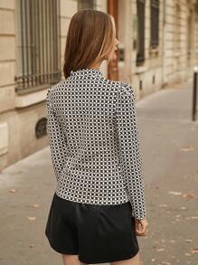 SHEIN Frenchy Allover Print Mock Neck Tee - Black and White - View 2