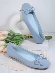 SHUZIA Denim Bow Detail Ballet Flats Valentine Gifts Summer Shoes Valentines Spring Shoes - Blue - View 2