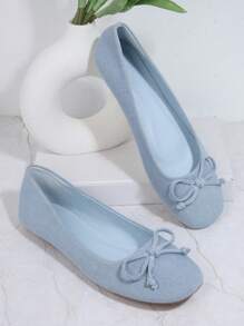 SHUZIA Denim Bow Detail Ballet Flats Valentine Gifts Summer Shoes Valentines Spring Shoes - Blue - View 3