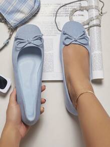 SHUZIA Denim Bow Detail Ballet Flats Valentine Gifts Summer Shoes Valentines Spring Shoes - Blue - View 5