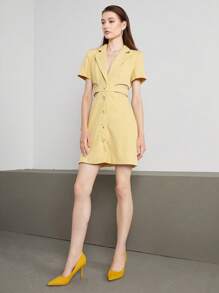 SheIn BIZ 女性黃色的高跟鞋,時尚仿麂皮異形高跟高跟鞋適用於戶外 - 黃色 - 查看 3