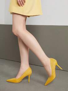 SheIn BIZ 女性黃色的高跟鞋,時尚仿麂皮異形高跟高跟鞋適用於戶外 - 黃色 - 查看 4