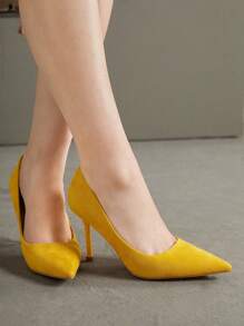 SheIn BIZ 女性黃色的高跟鞋,時尚仿麂皮異形高跟高跟鞋適用於戶外 - 黃色 - 查看 6