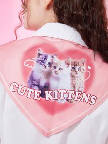 ROMWE Kawaii 1pc Women Cat Pattern Faux Collar - Pink - View 2