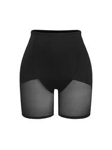 SHAPORA Shorts de fajas de talle alto de malla en contraste - Negro - Ver 2