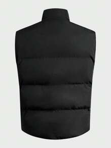 Manfinity VCAY 秋冬款男士超大字母贴片翻盖口袋羽绒背心外套 - 黑色 - 查看 2