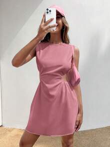 SHEIN EZwear Cut Out Waist Dress - Pink - View 3