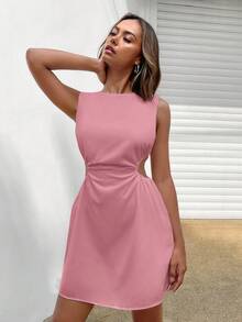 SHEIN EZwear Cut Out Waist Dress - Pink - View 4