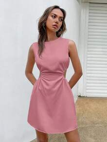 SHEIN EZwear Cut Out Waist Dress - Pink - View 6