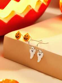 3 Sọ Quả bí ngô Con ma Hợp kim kẽm Đen Trắng trái cam Xịt nước Được Sơn Cổ điển Bộ bông tai Cho Halloween - Nhiều màu - Xem 3